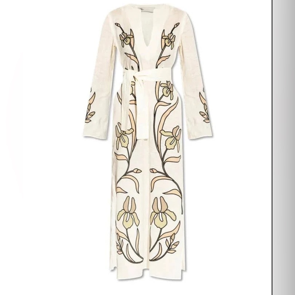 NWT $998 Tory Burch Belted Applique Cotton-trimmed Linen Kaftan - Picture 4 of 8